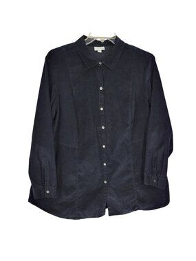 J Jill Fine Wale Corduroy Button Up Shirt 2X Black Minimalist Capsule Shacket